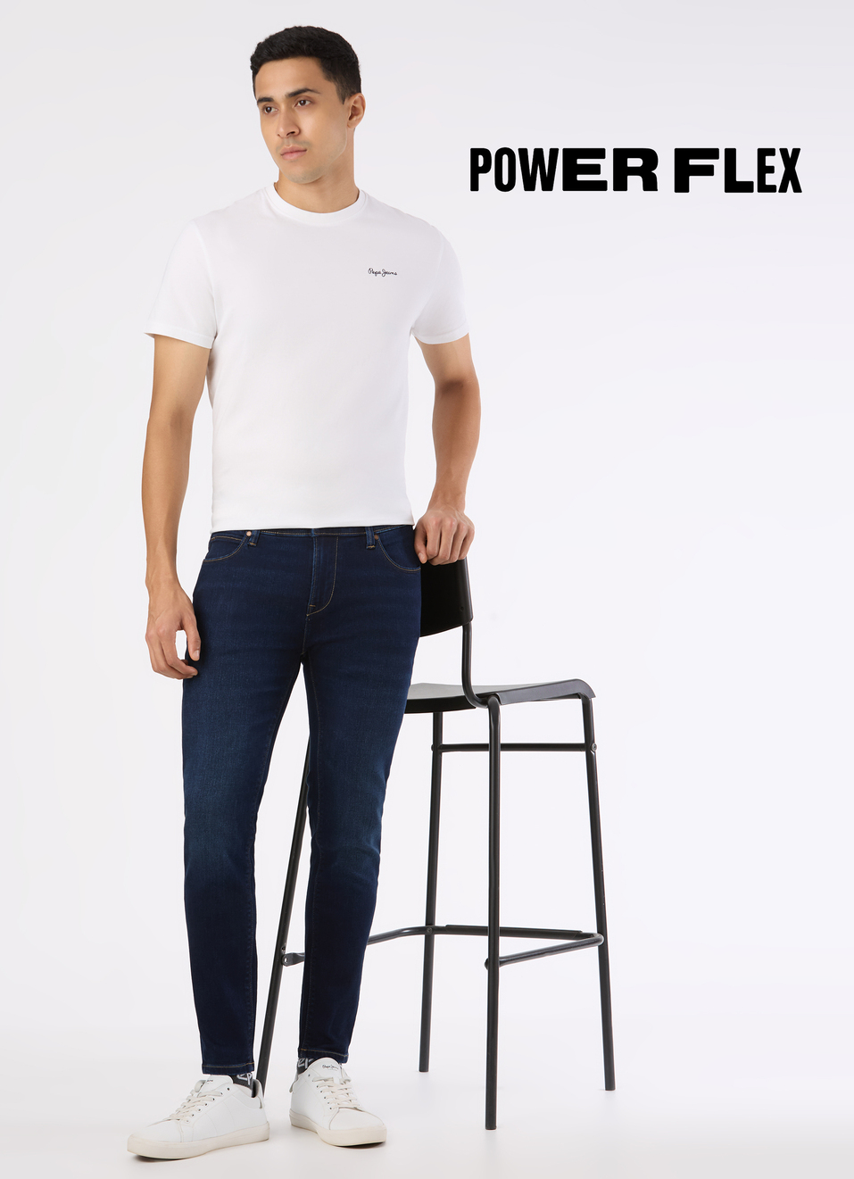 Men Black Mid Rise Skinny Fit Powerflex Jeans, , large image number 0