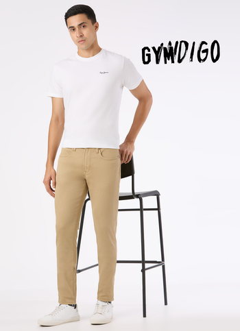 Men Khaki Mid Rise Slim Fit Gymindigo Jeans