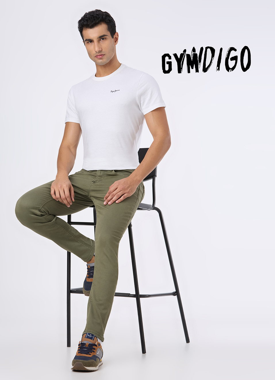 Men Olive Mid Rise Slim Fit Gymindigo Jeans, , large image number 1