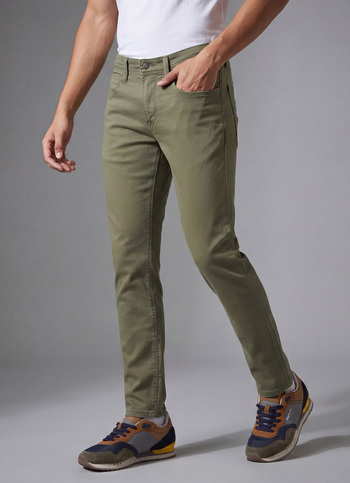 Men Olive Mid Rise Slim Fit Gymindigo Jeans