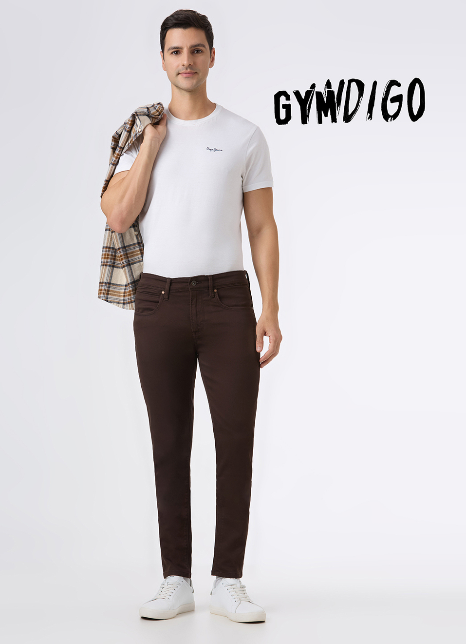 Men Brown Mid Rise Slim Fit Gymindigo Jeans, , large image number 1