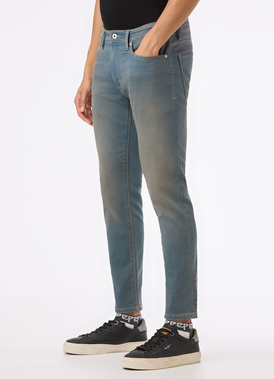 Men Blue Mid Rise Skinny Fit Gymindigo Jeans, , large image number 4