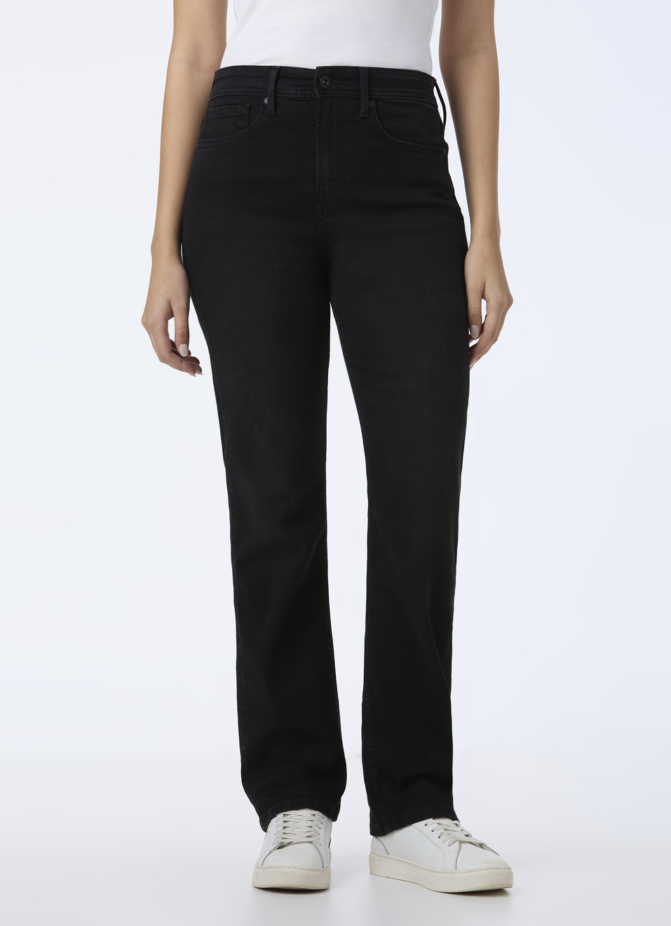 Women Black High Rise Straight Fit Powerflex Jeans, , large image number 1