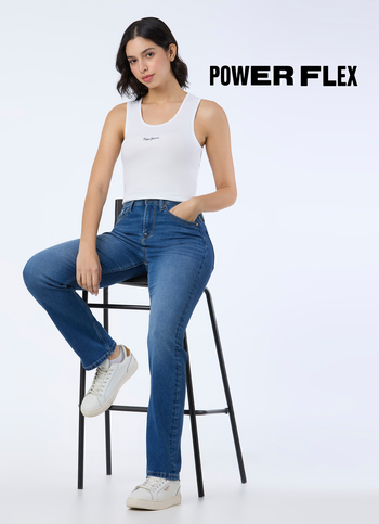 Women Blue High Rise Straight Fit Powerflex Jeans