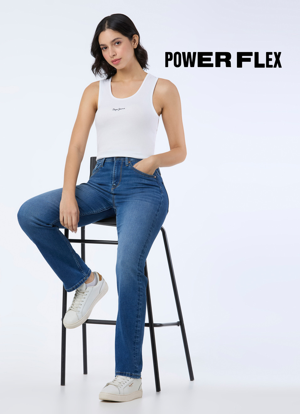 Women Blue High Rise Straight Fit Powerflex Jeans, , large image number 0
