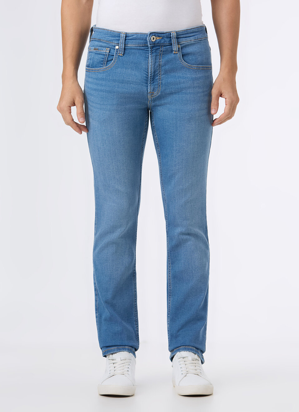 Men Blue Mid Rise Straight Fit Powerflex Jeans, , large image number 2