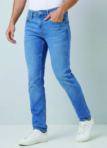 Men Blue Mid Rise Straight Fit Powerflex Jeans