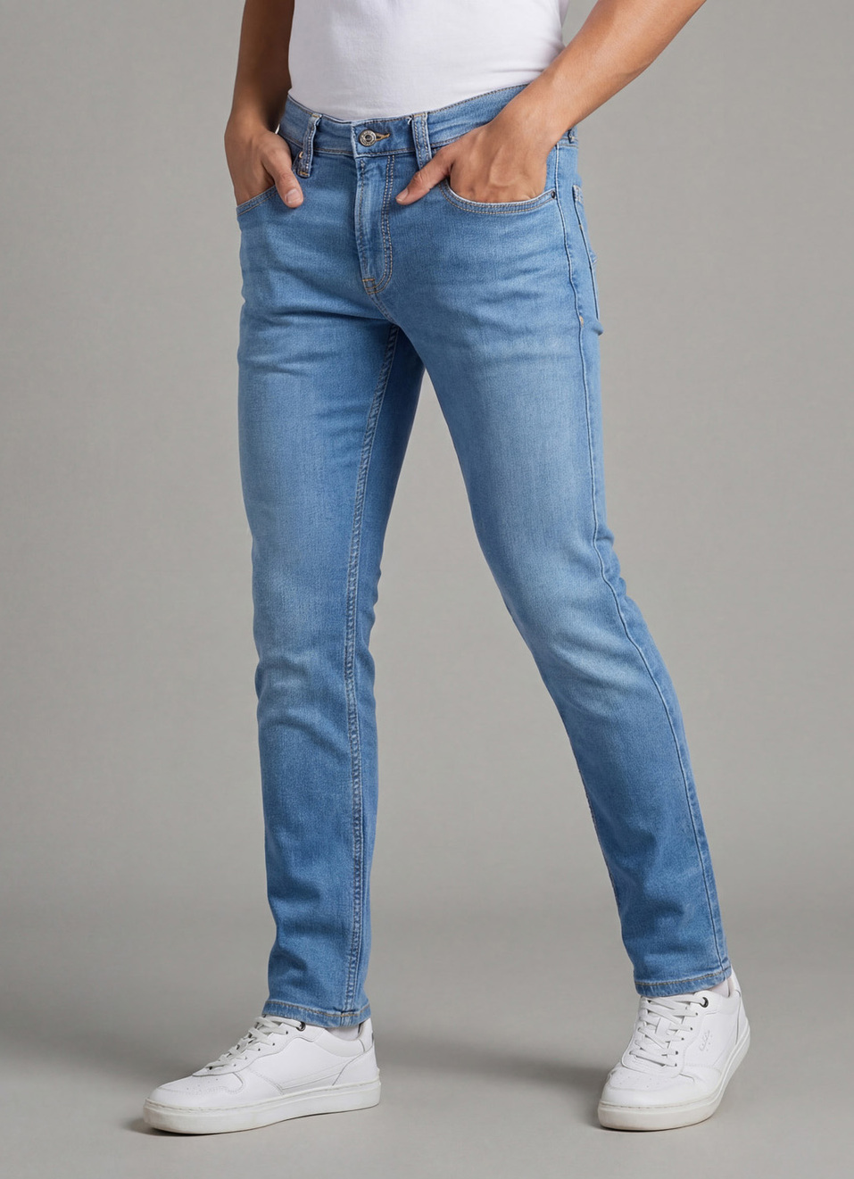 Men Blue Mid Rise Slim Fit Powerflex Jeans, , large image number 0