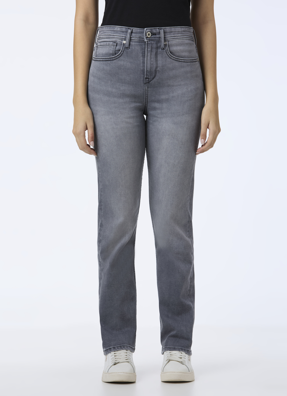 Women Grey High Rise Straight Fit Powerflex Jeans, , large image number 1