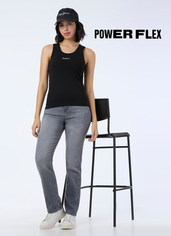 Women Grey High Rise Straight Fit Powerflex Jeans
