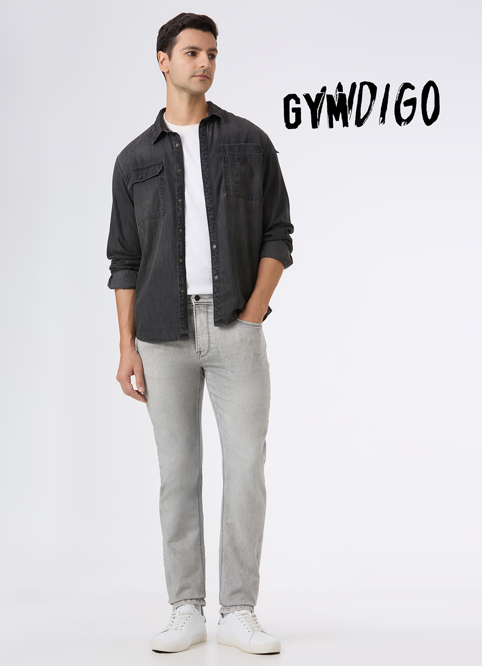 Men Grey Mid Rise Straight Fit Gymindigo Jeans, , large image number 1