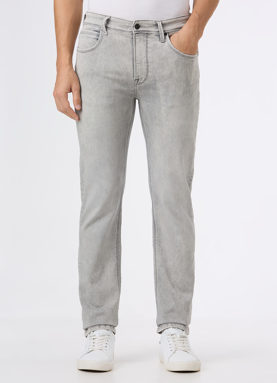 Men Grey Mid Rise Straight Fit Gymindigo Jeans, , large image number 2