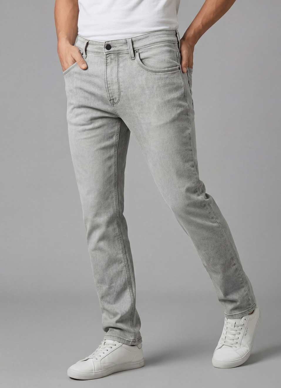 Men Grey Mid Rise Straight Fit Gymindigo Jeans, , large image number 0