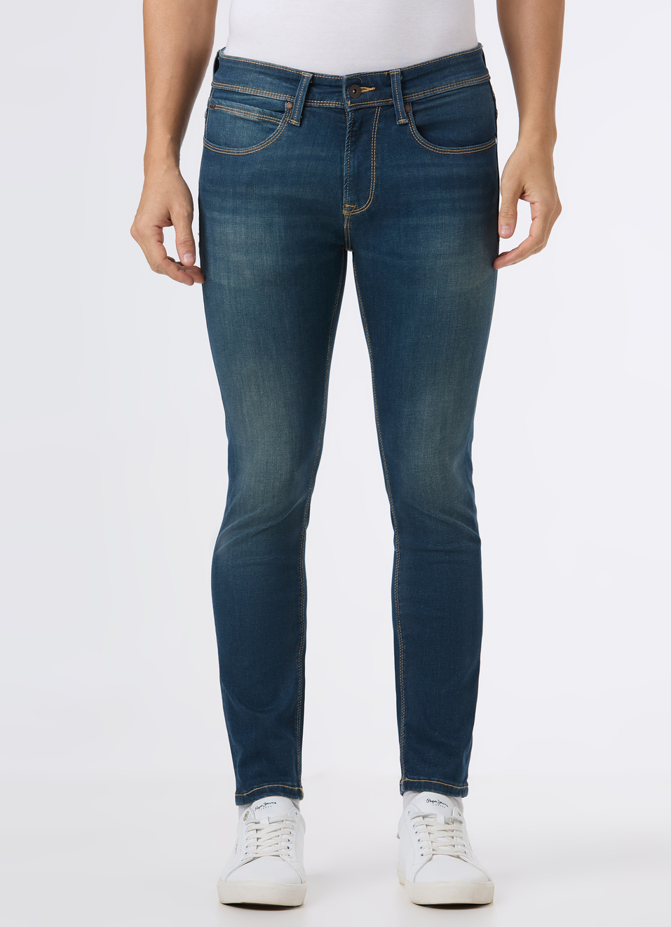 Men Blue Mid Rise Skinny Fit Powerflex Jeans, , large image number 1