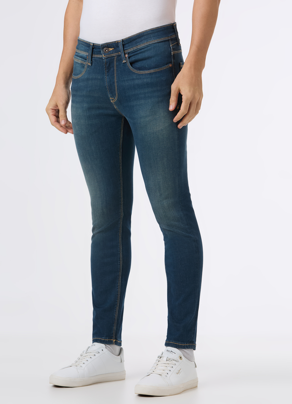 Men Blue Mid Rise Skinny Fit Powerflex Jeans, , large image number 3