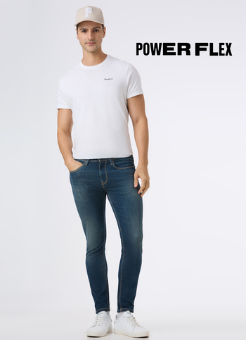 Men Blue Mid Rise Skinny Fit Powerflex Jeans