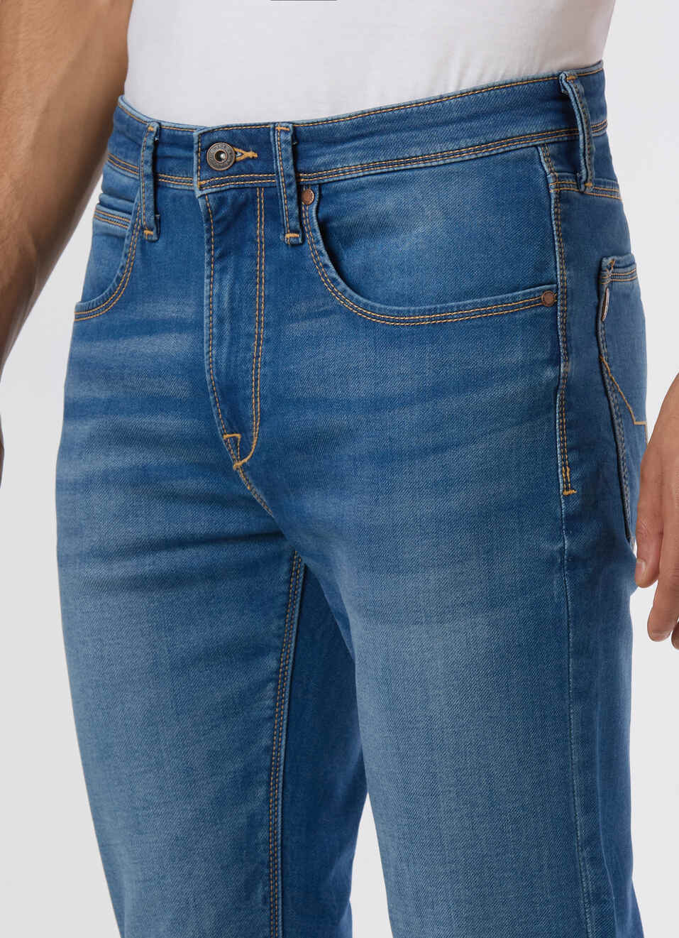 Men Blue Mid Rise Slim Fit Gymindigo Jeans, , large image number 4