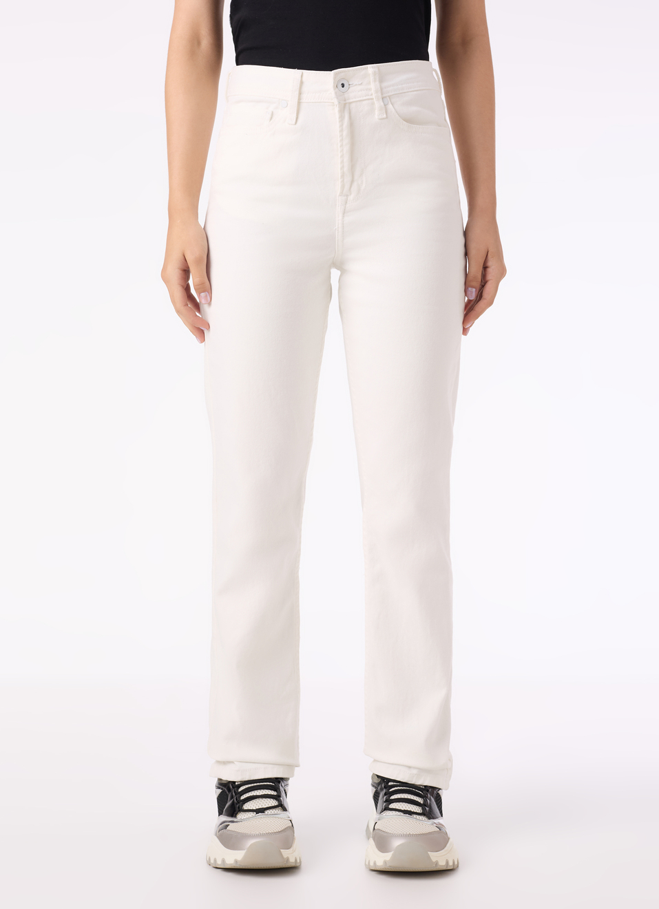 Women Off White High Rise Straight Fit Jeans, , large image number 1