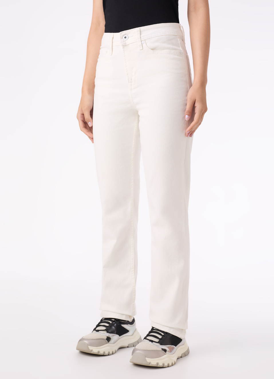 Women Off White High Rise Straight Fit Jeans, , large image number 3