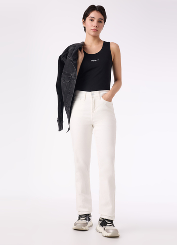 Women Off White High Rise Straight Fit Jeans