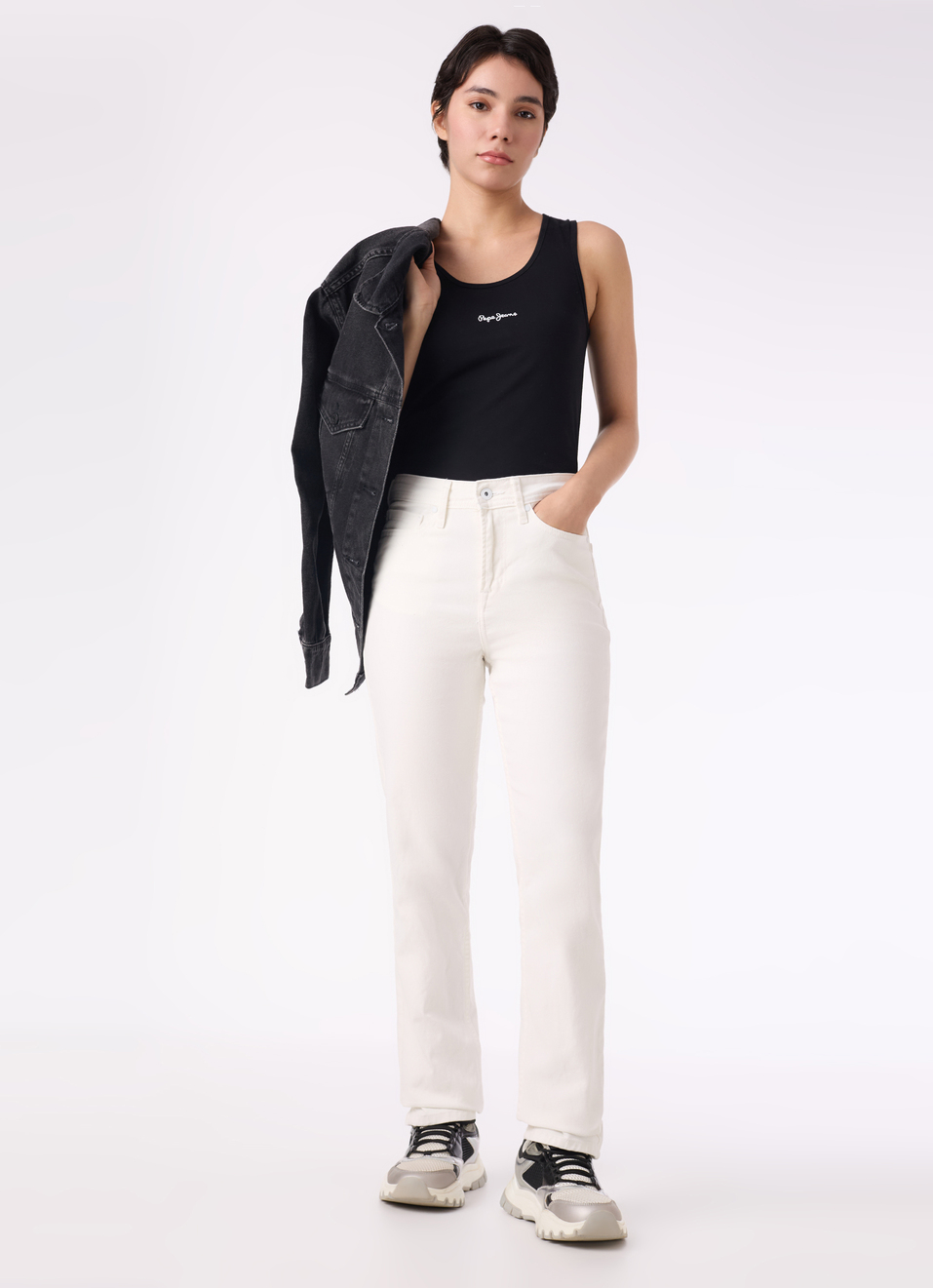 Women Off White High Rise Straight Fit Jeans, , large image number 0