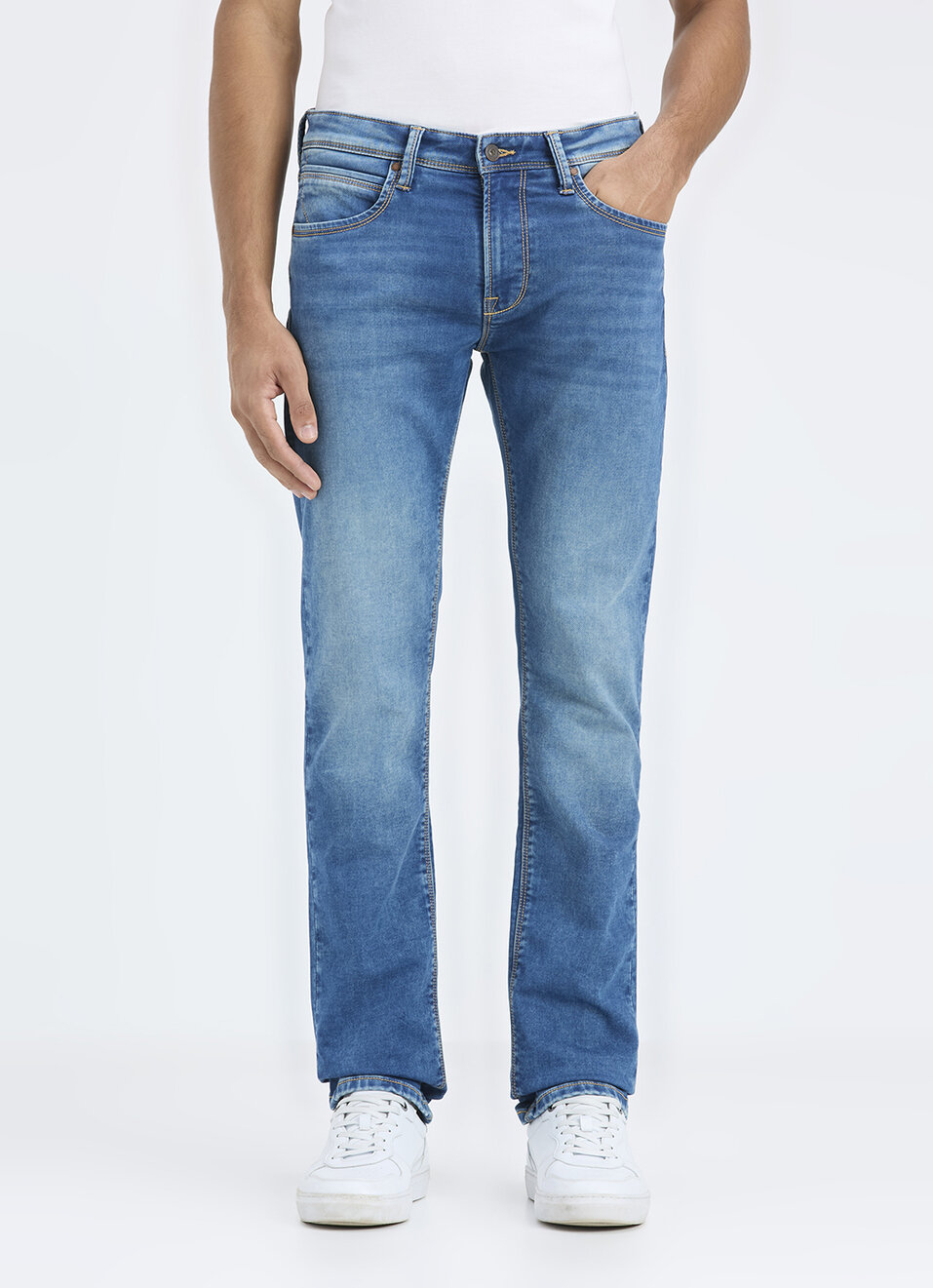 Men Green Mid Rise Slim Fit Gymindigo Jeans, , large image number 6