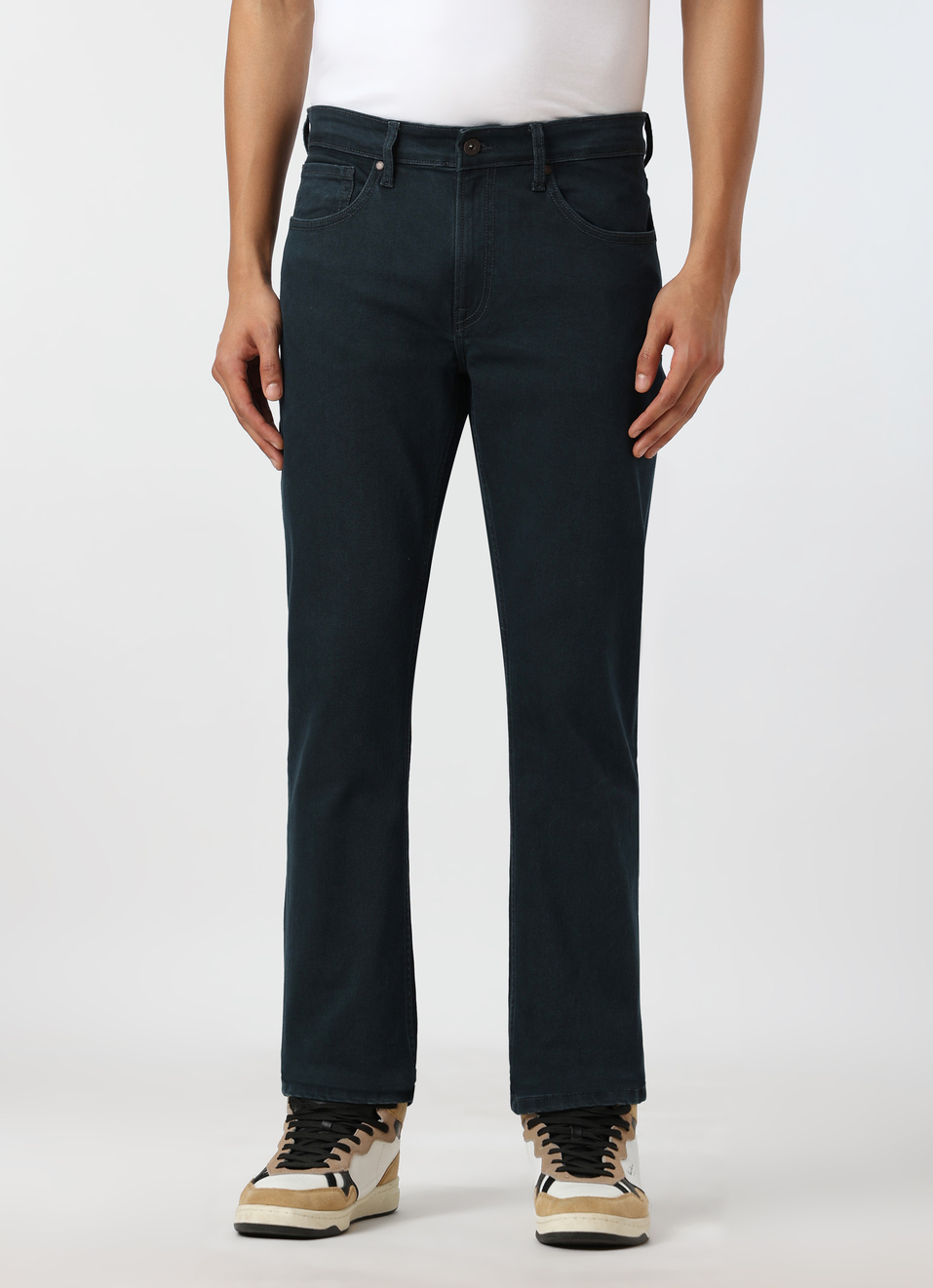 Men Dark Blue Mid Rise Straight Fit Stretchable Jeans, , large image number 1