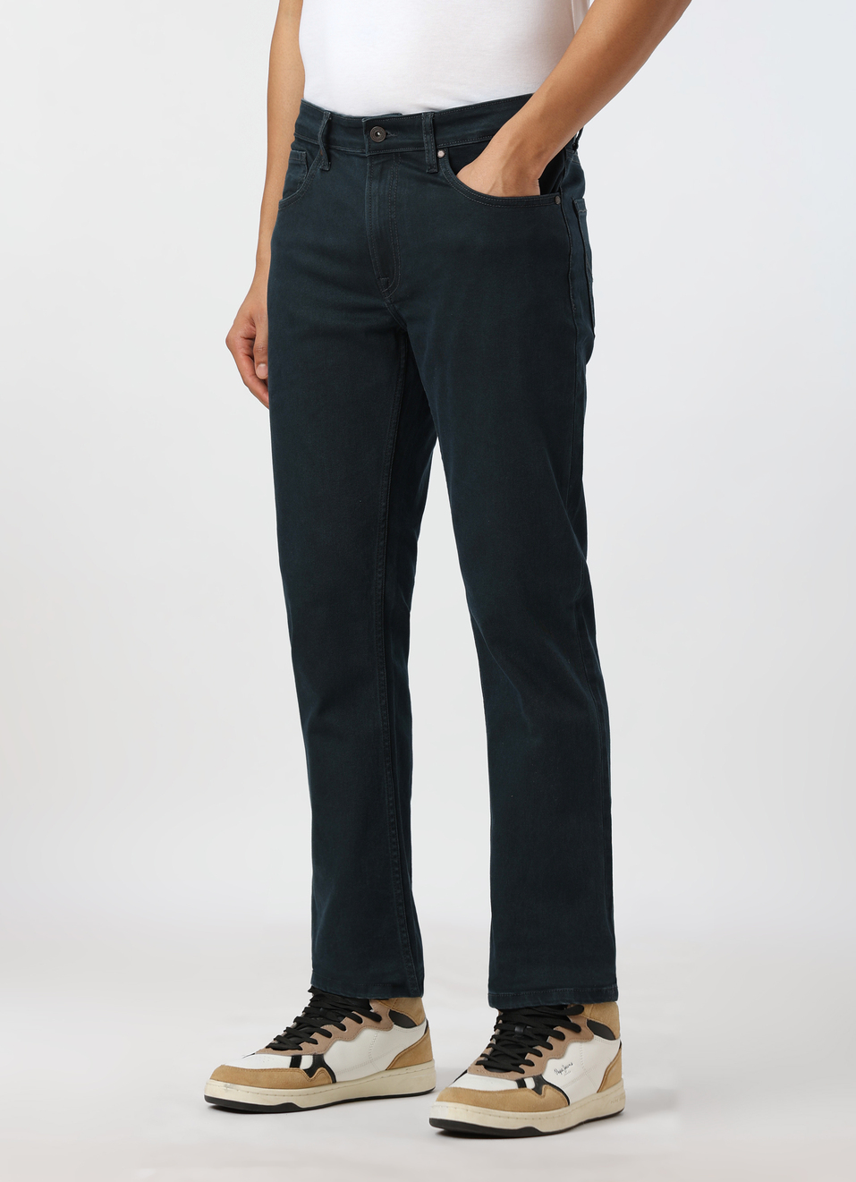 Men Dark Blue Mid Rise Straight Fit Stretchable Jeans, , large image number 3