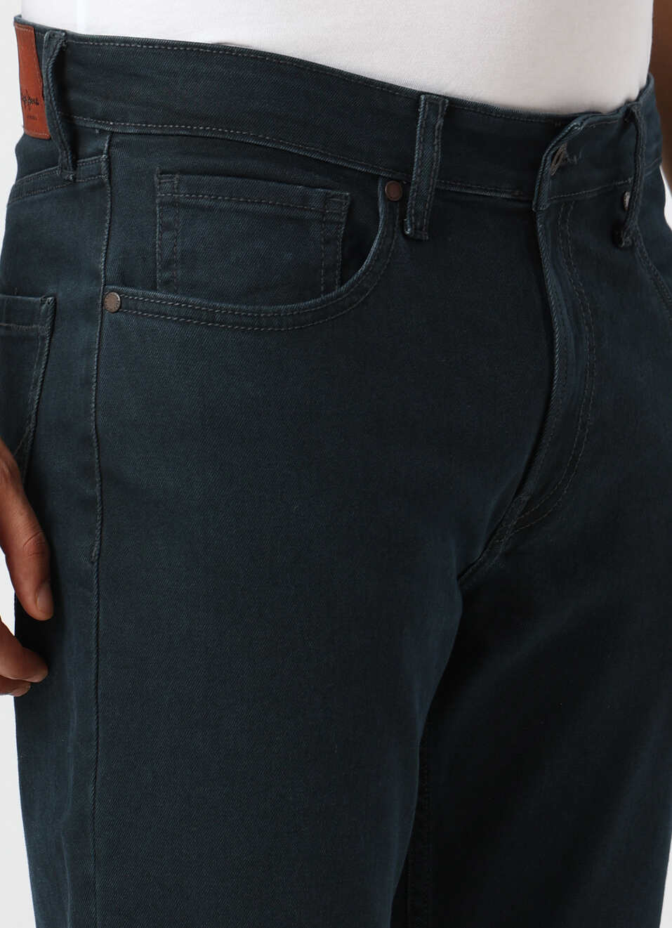 Men Dark Blue Mid Rise Straight Fit Stretchable Jeans, , large image number 4