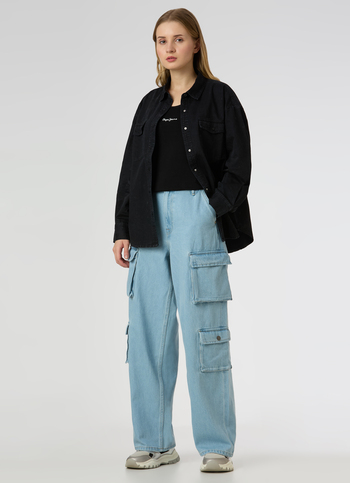 Women Light Blue High Rise Cargo Jeans