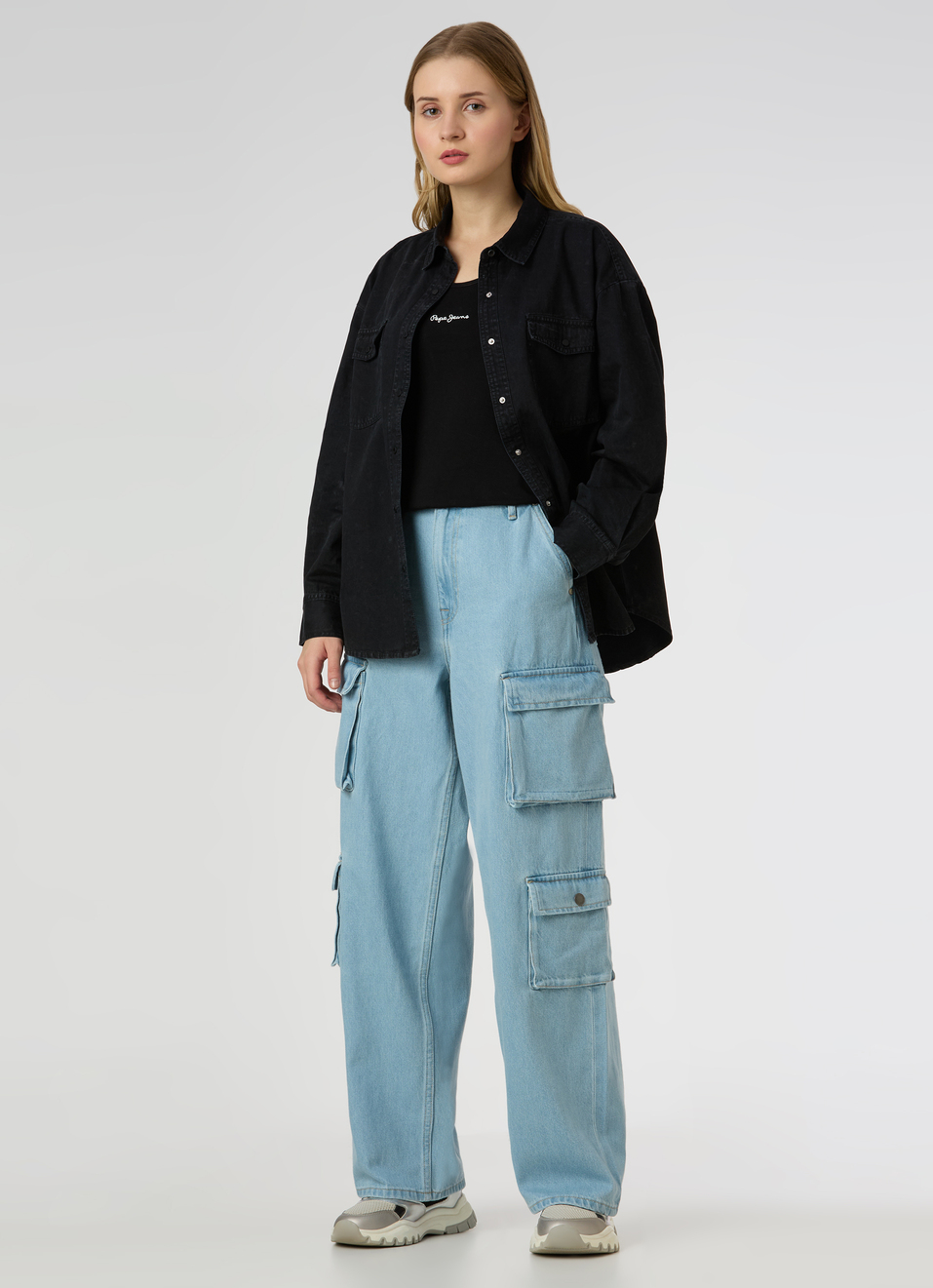 Women Light Blue High Rise Cargo Jeans, , large image number 0