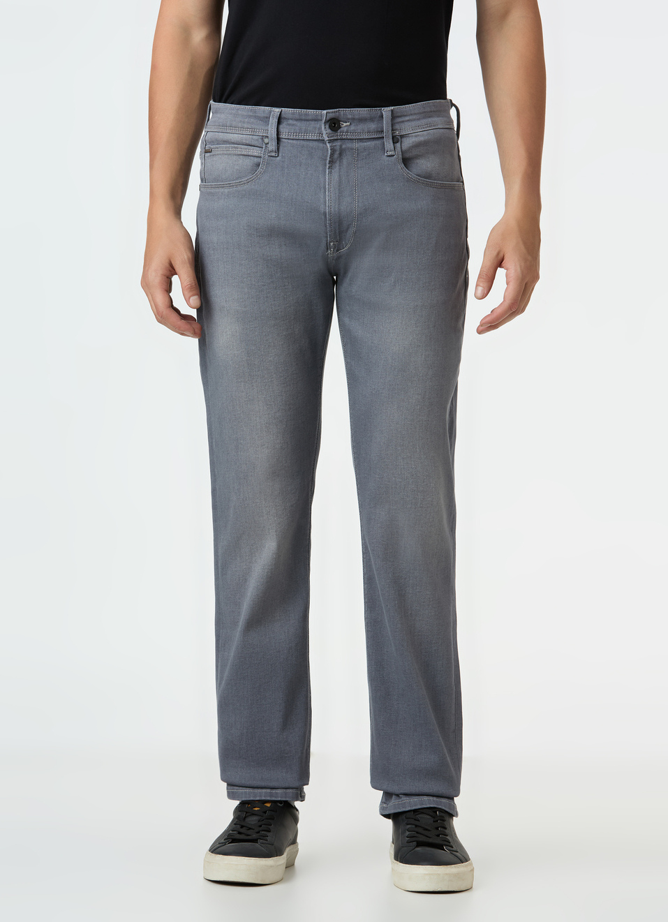 Men Grey Mid Rise Straight Fit Powerflex Jeans, , large image number 1