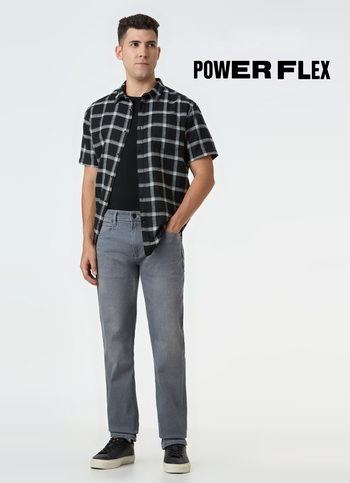 Men Grey Mid Rise Straight Fit Powerflex Jeans