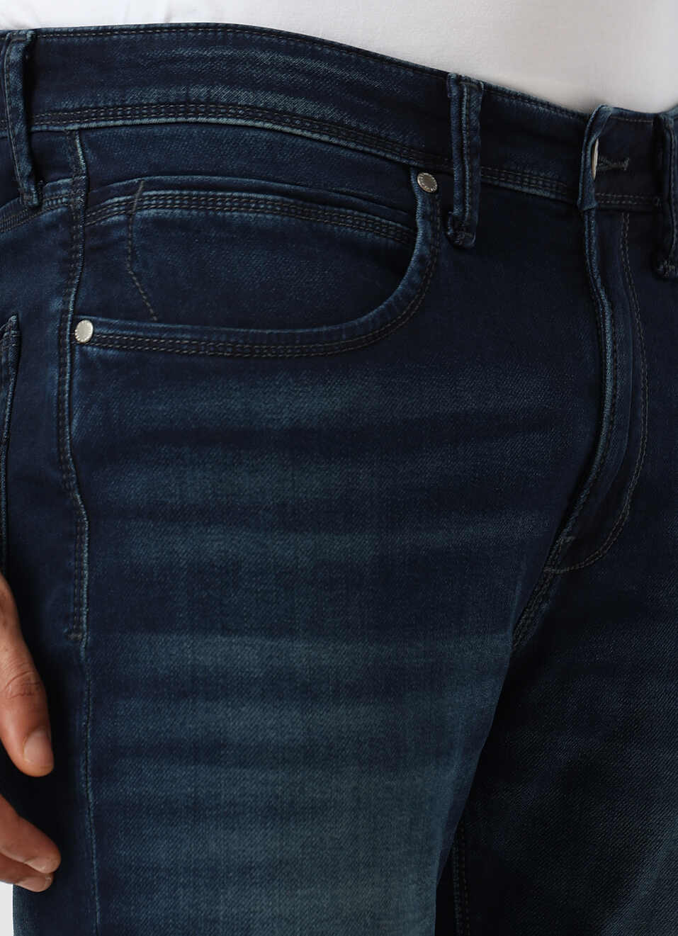 Men Dark Blue Mid Rise Slim Fit Gymindigo Jeans, , large image number 4