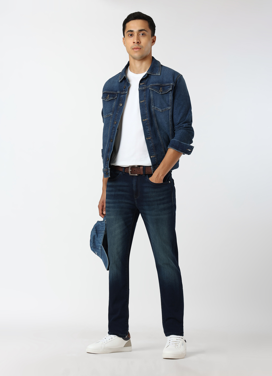 Men Dark Blue Mid Rise Slim Fit Gymindigo Jeans, , large image number 5