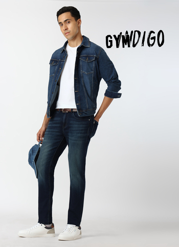 Men Dark Blue Mid Rise Slim Fit Gymindigo Jeans