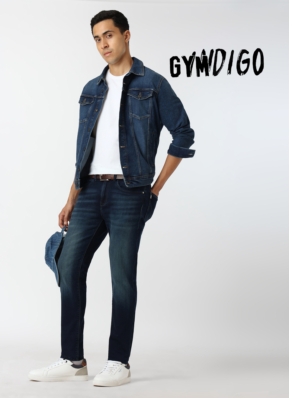 Men Dark Blue Mid Rise Slim Fit Gymindigo Jeans, , large image number 0