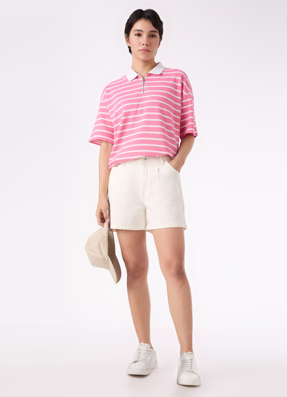 Women Ecru High Rise Regular Fit Denim Short, , large image number 0