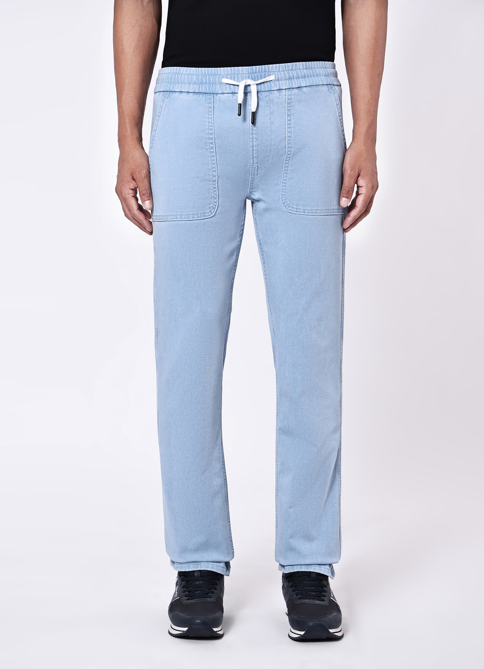 Men Light Blue Mid Rise Stretchable Straight Leg Jogger Style Jeans, , large image number 1