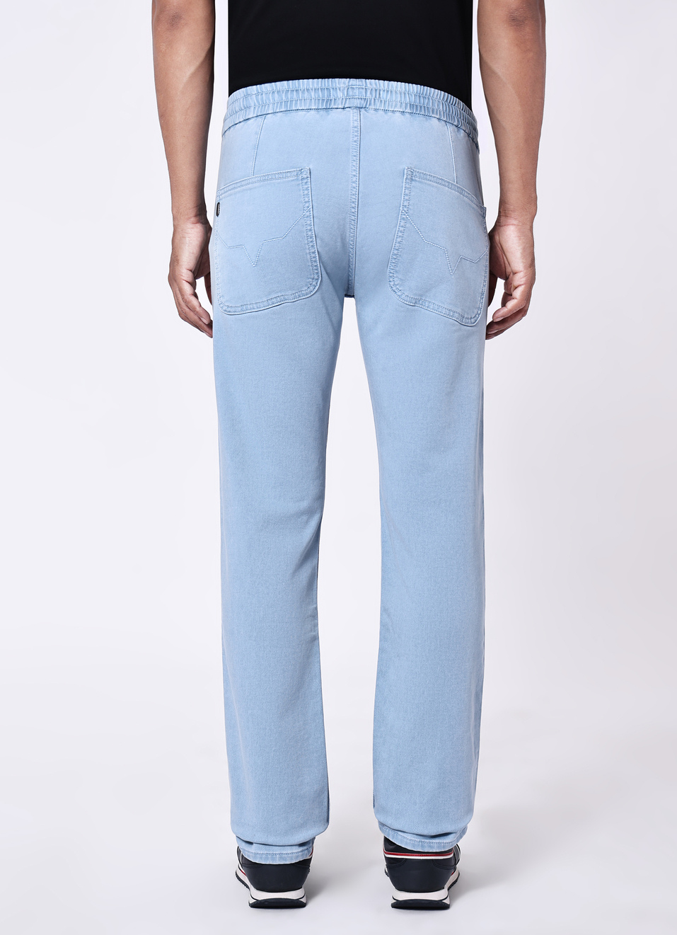 Men Light Blue Mid Rise Stretchable Straight Leg Jogger Style Jeans, , large image number 2