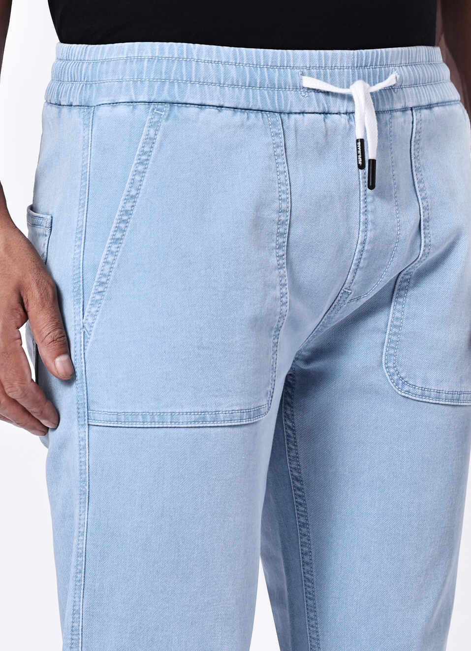 Men Light Blue Mid Rise Stretchable Straight Leg Jogger Style Jeans, , large image number 4