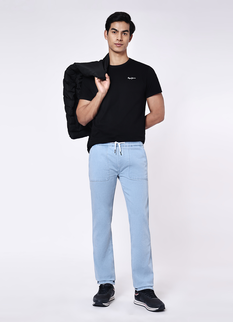 Men Light Blue Mid Rise Stretchable Straight Leg Jogger Style Jeans, , large image number 0