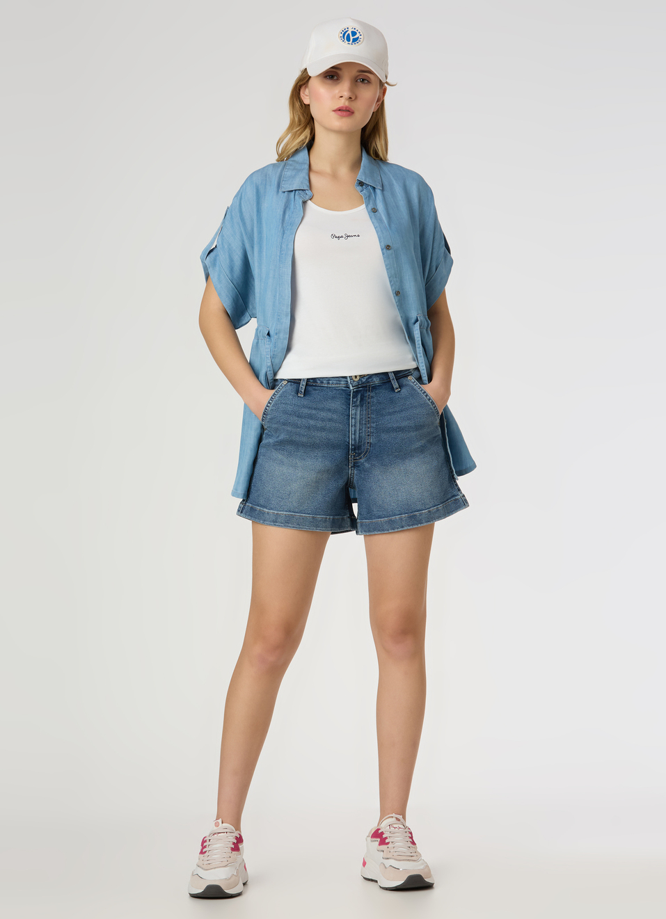 Women Blue High Rise Regular Fit Denim Shorts, , large image number 0