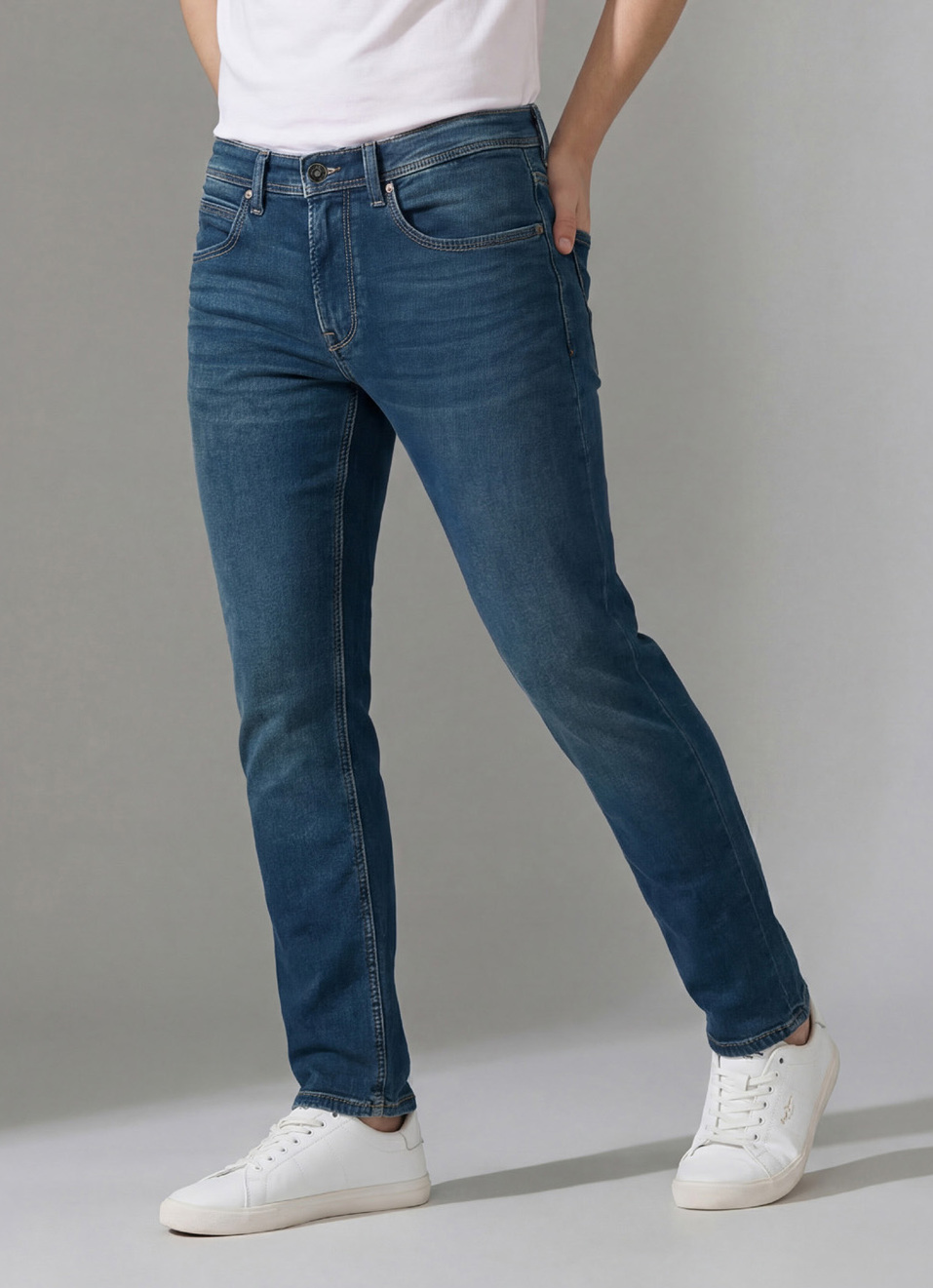 Men Green Mid Rise Slim Fit Gymindigo Jeans, , large image number 0