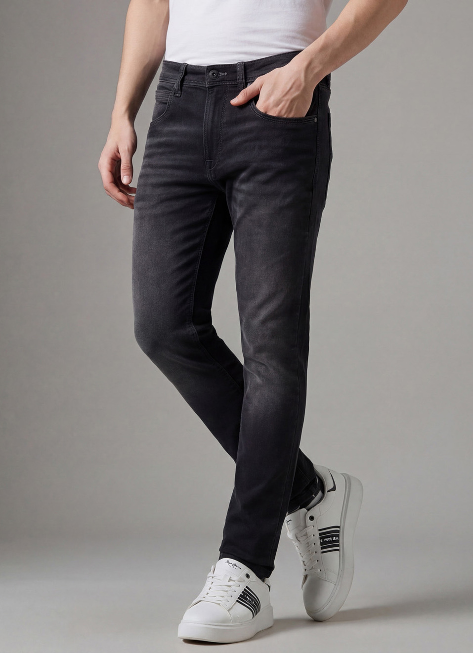 Men Black Mid Rise Slim Fit Gymindigo Jeans, , large image number 0