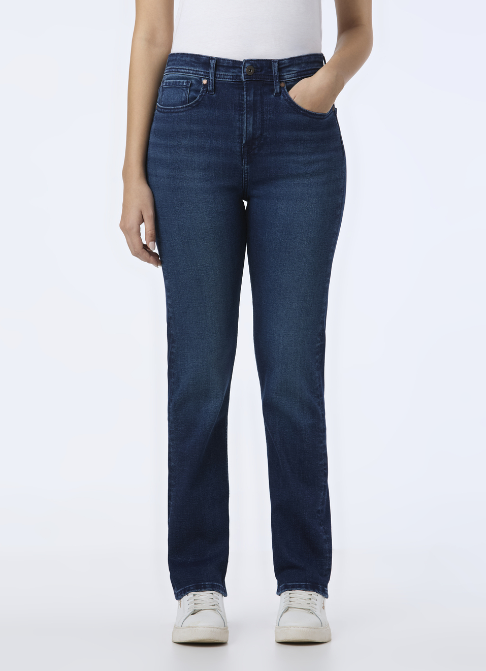 Women Blue High Rise Straight Fit Powerflex Jeans, , large image number 1