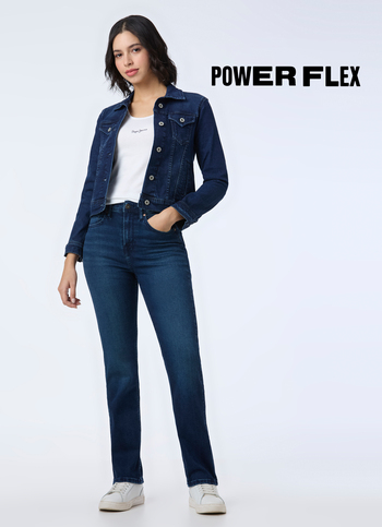 Women Blue High Rise Straight Fit Powerflex Jeans