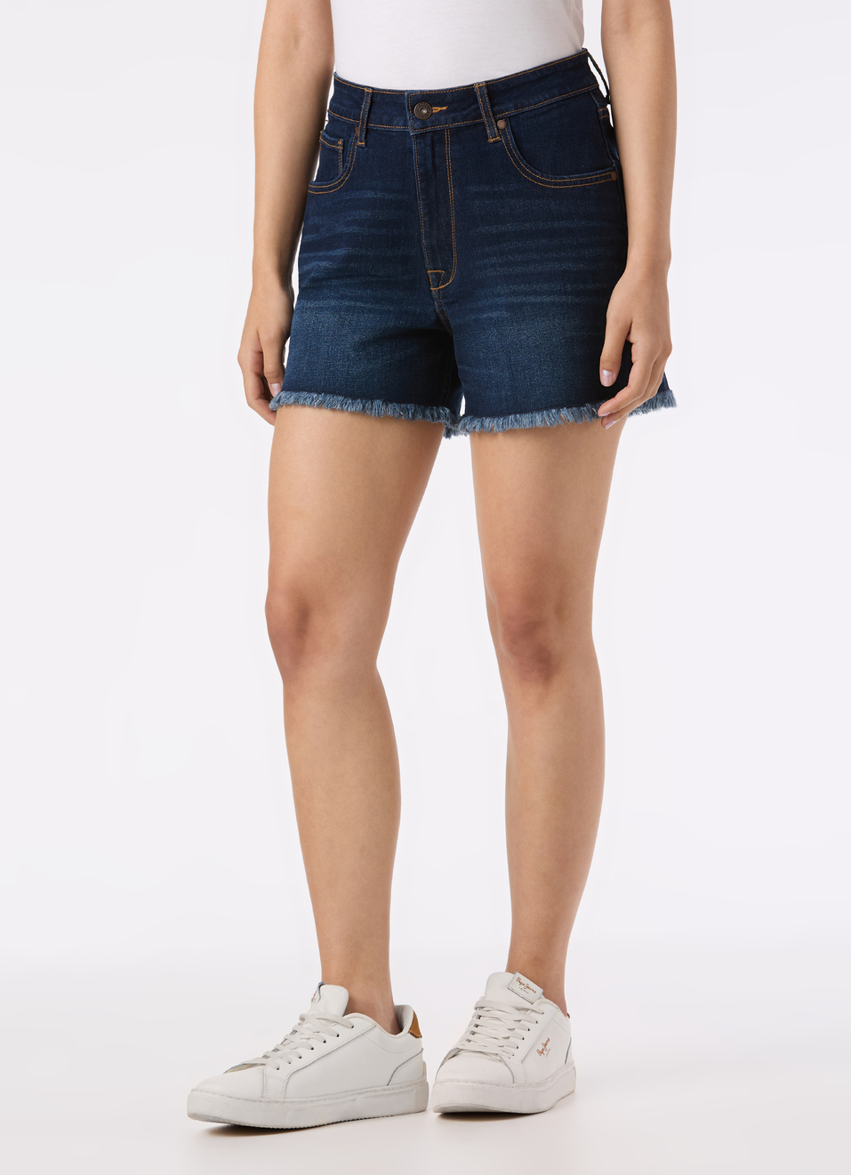 Women Blue High Rise Regular Fit Frayed Hem Denim Short, , large image number 3