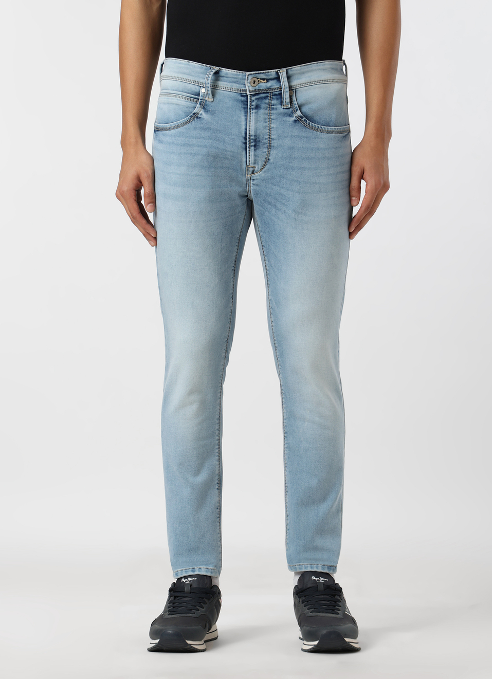 Men Light Blue Mid Rise Slim Fit Gymindigo Jeans, , large image number 1