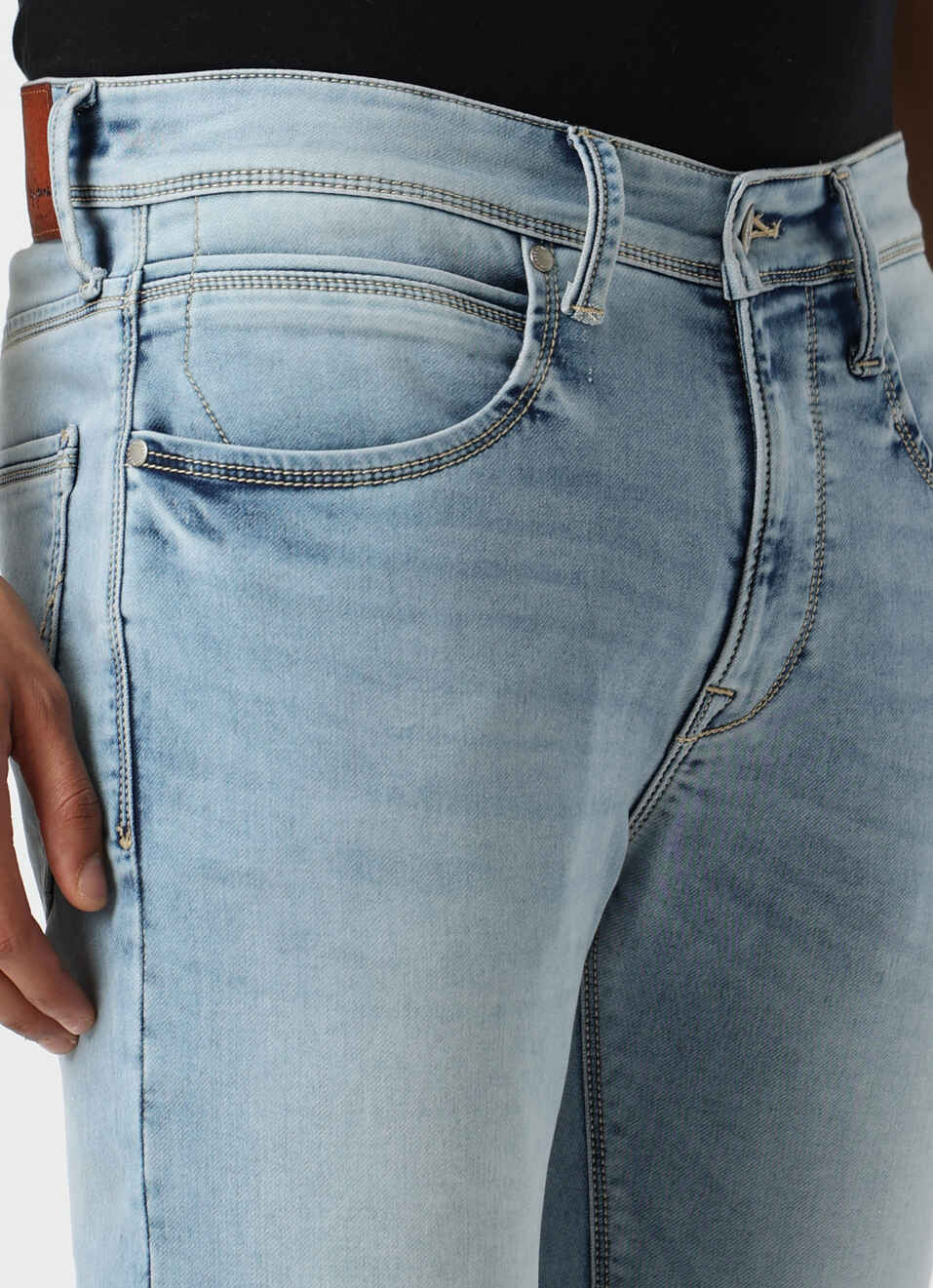 Men Light Blue Mid Rise Slim Fit Gymindigo Jeans, , large image number 4